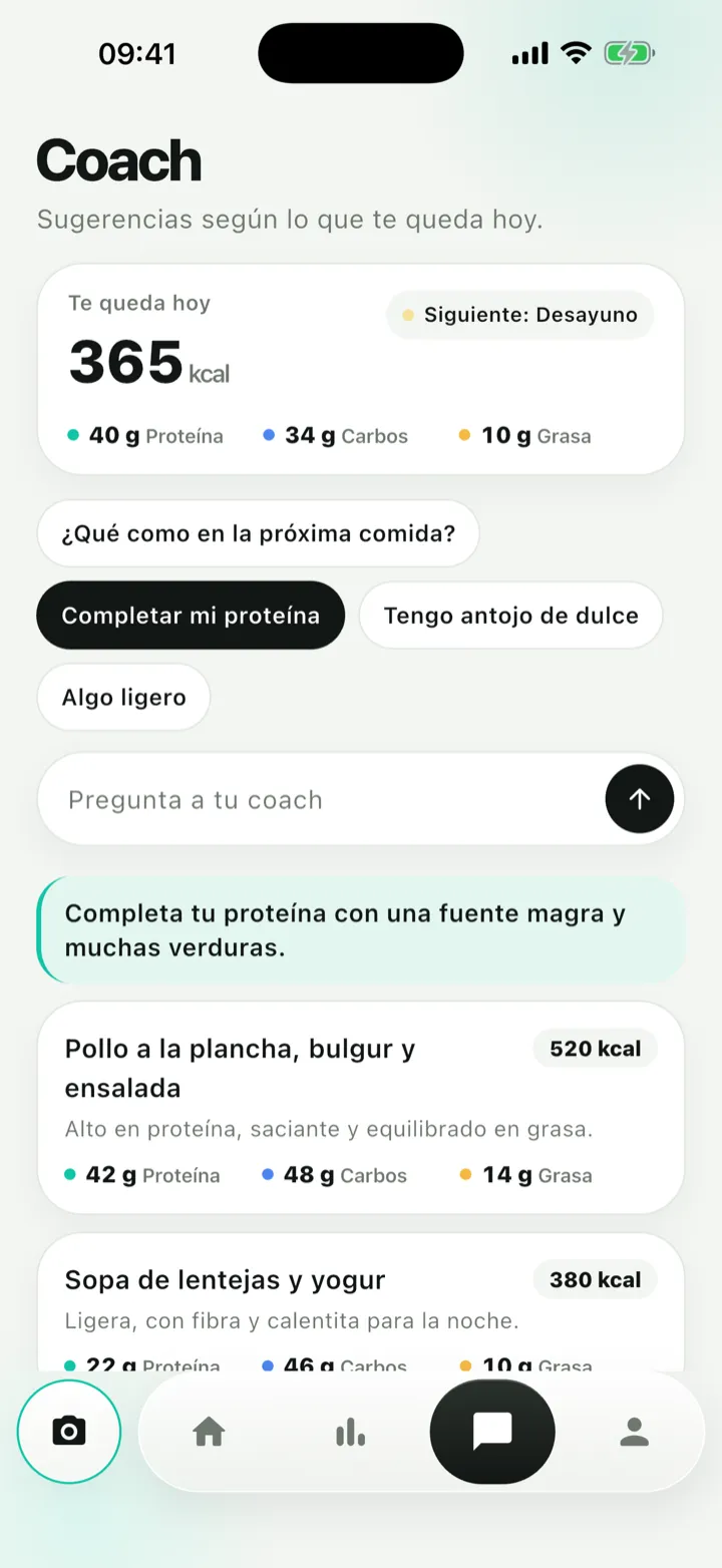 Pantalla del coach